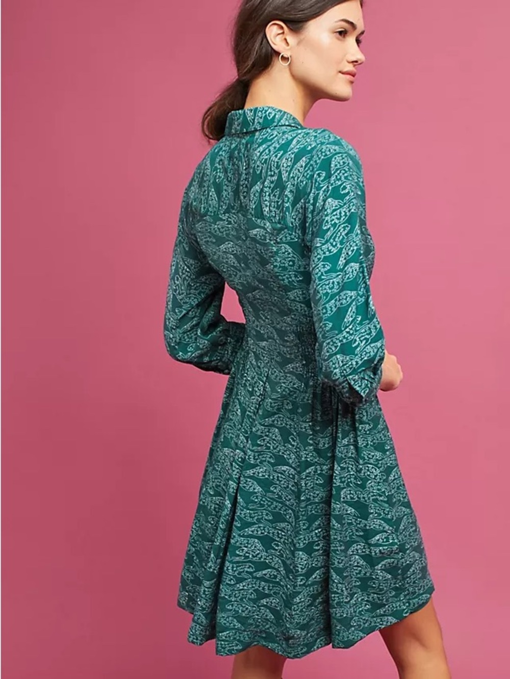 Anthropologie Maeve Teal Leopard Print Claris Shirt Dress